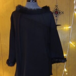 Catherines Black Faux Fur Trim Tunic